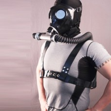 (DM5222)100% Handmade Rubber Belt-Bottle Breath control System Gas Mask Latex Fetish Wear